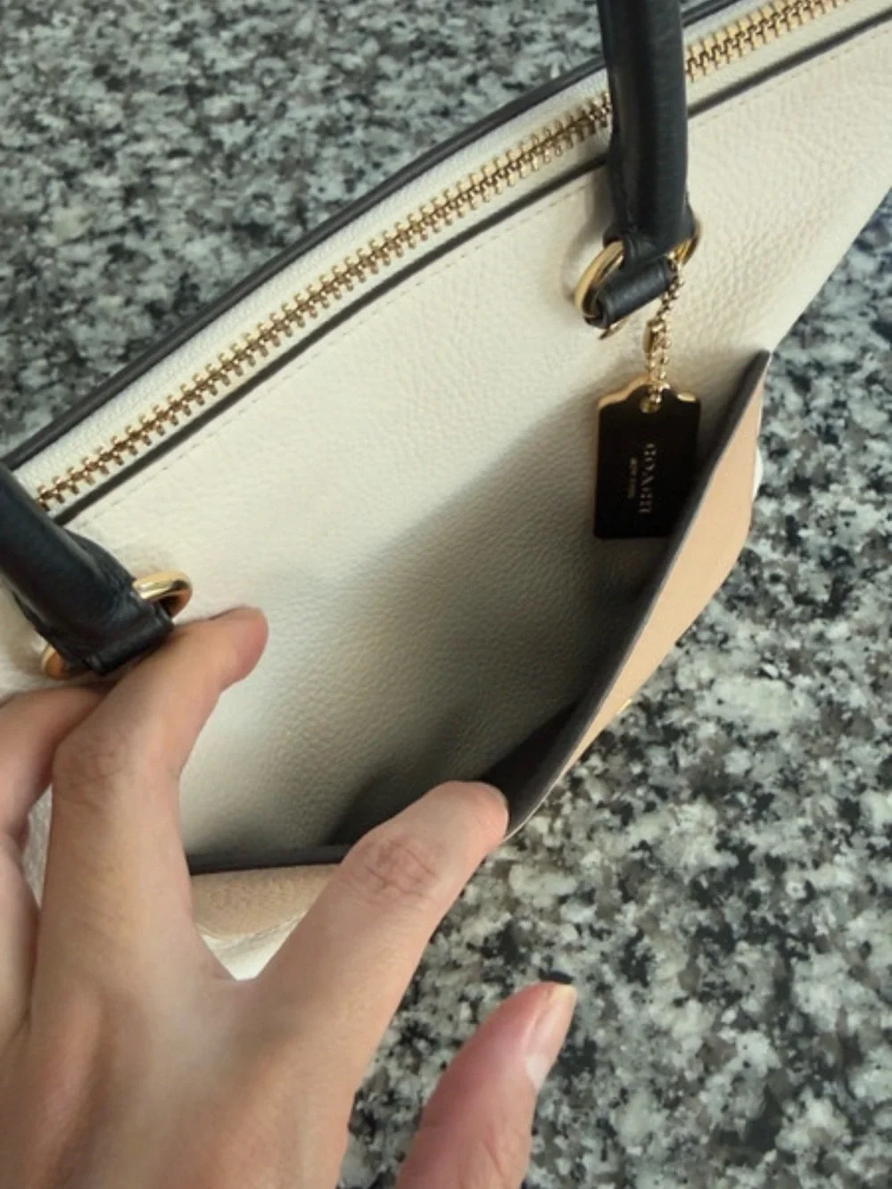 Coach Two-Tone Leather Satchel, Tan & Black with Gold hardware Hand-tag